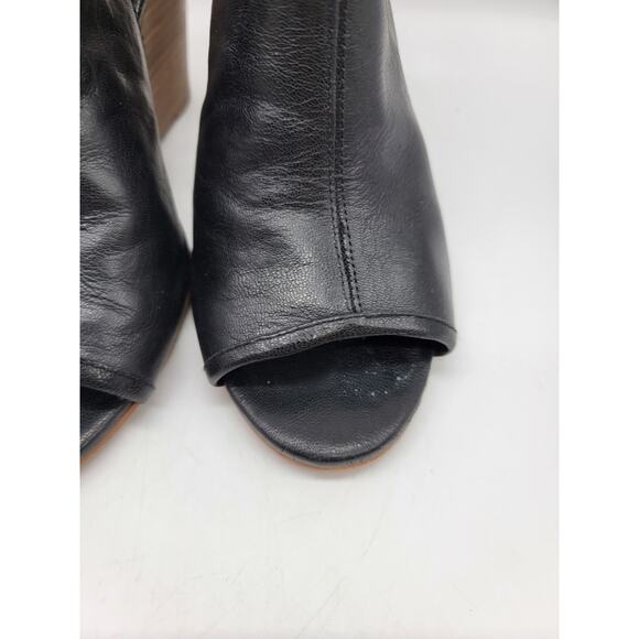 Lucky Brand Size 9 Peep Toe Black Leather Shooties Sandals Wedge Heel Sling Back - Picture 4 of 11